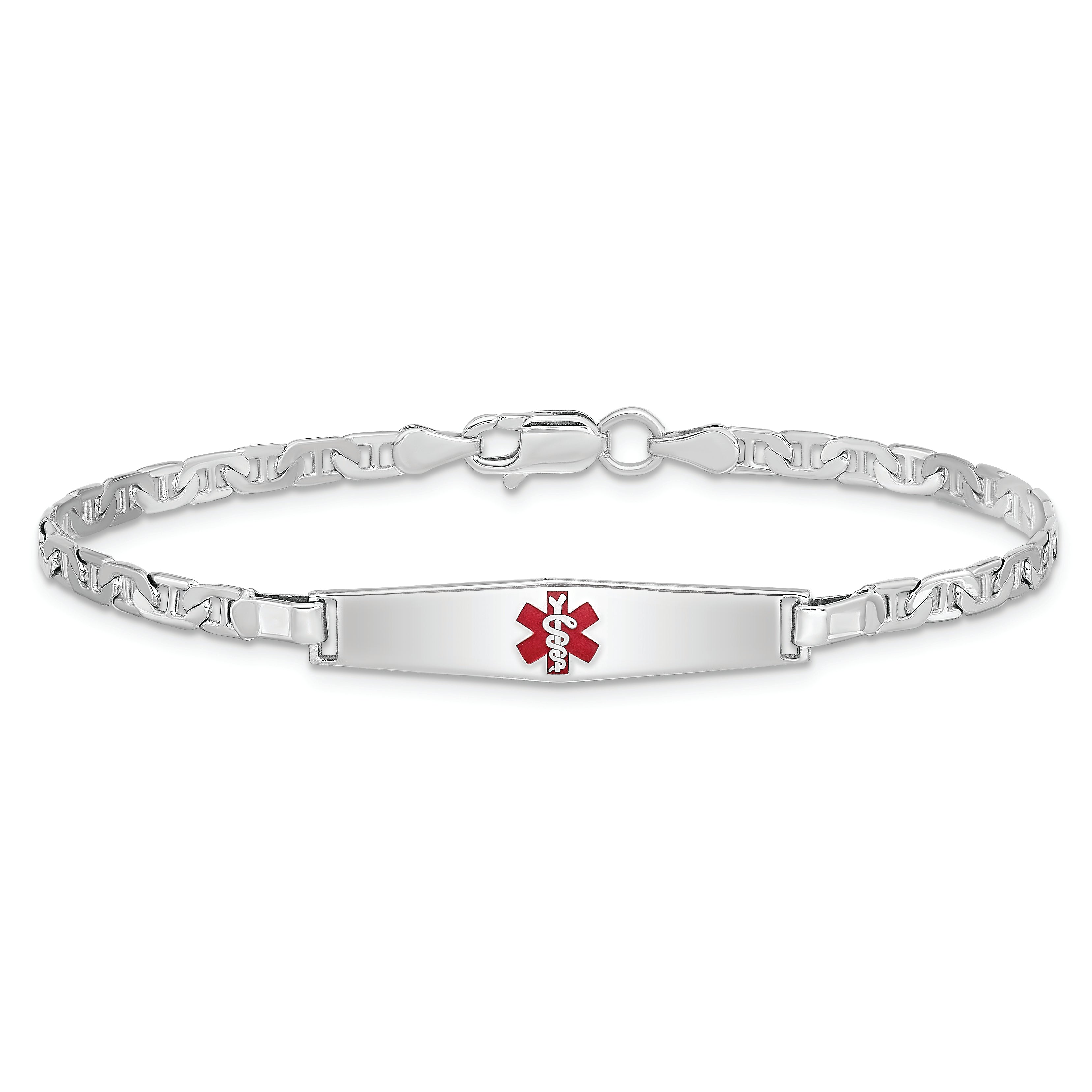 Sterling Silver Rhodium-plated Medical ID Anchor Link Bracelet