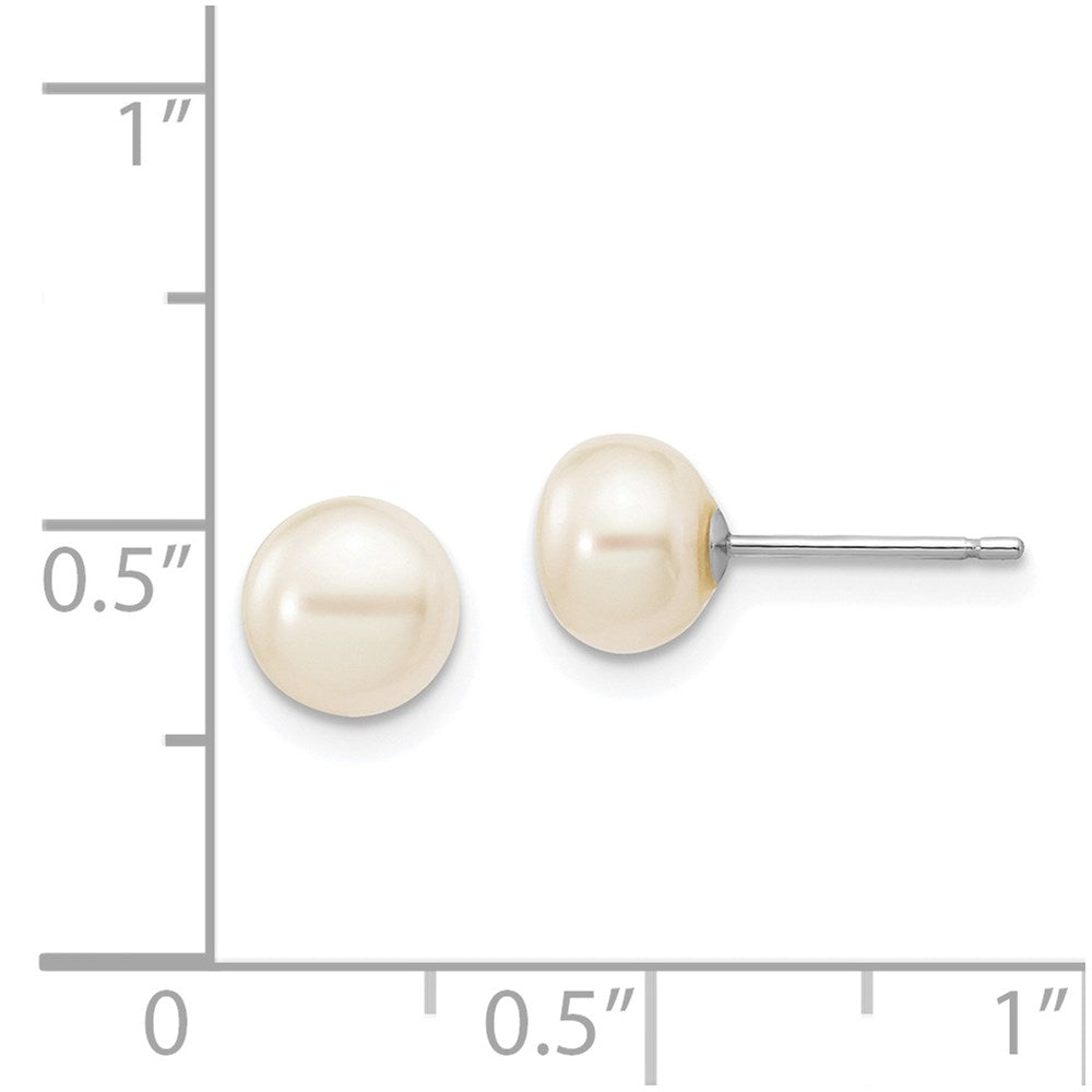 14k White Gold 6-7mm White Button FW Cultured Pearl Stud Post Earrings