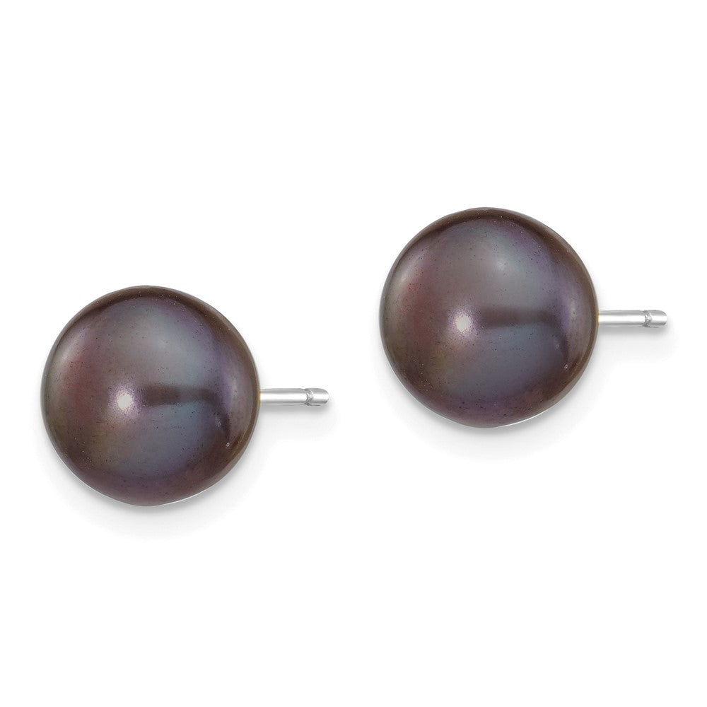 14k White Gold 8-9mm Black Button FW Cultured Pearl Stud Post Earrings