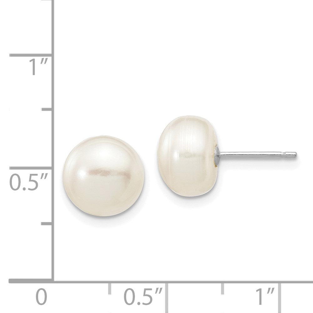 14k White Gold 8-9mm White Button FW Cultured Pearl Stud Post Earrings