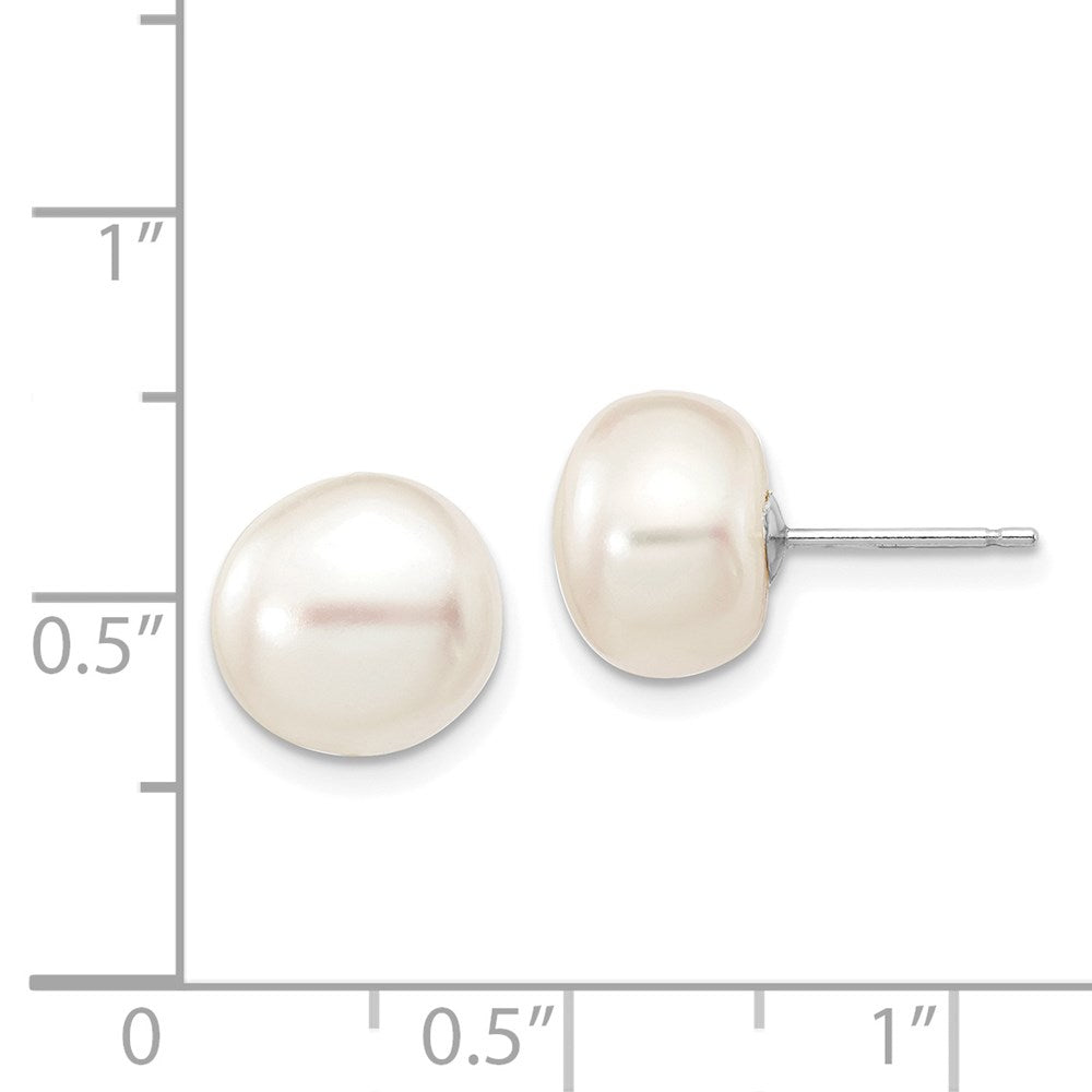 14k White Gold 9-10mm White Button FW Cultured Pearl Stud Post Earrings