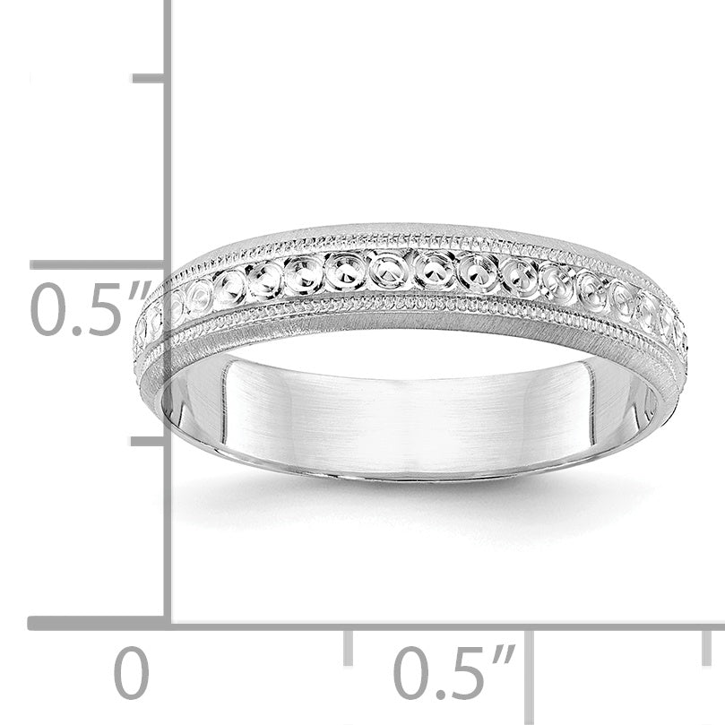 14k White Gold 3.75mm Design Etched Wedding Band Size 8