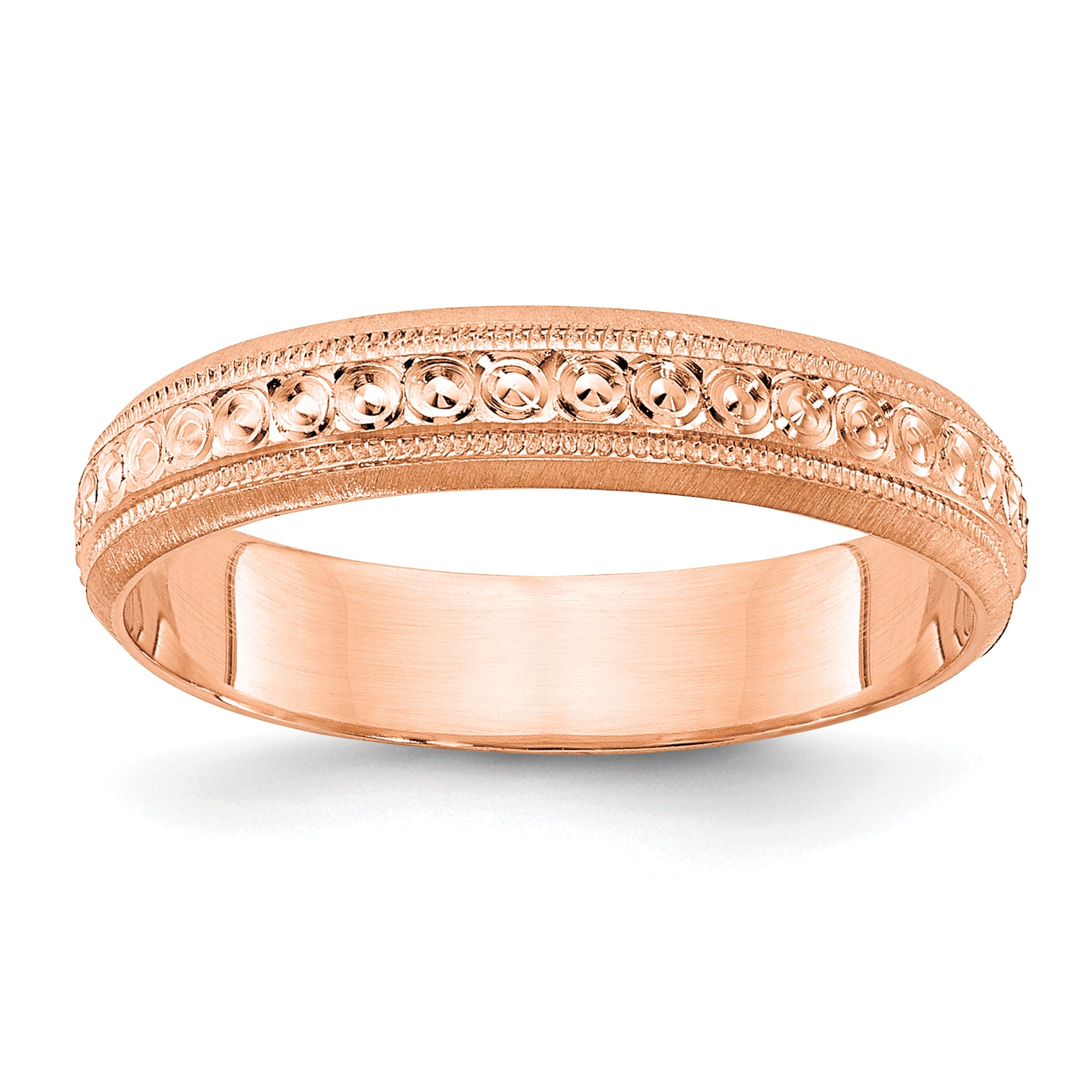14k Rose Gold 3mm Design Etched Wedding Band Size 5.5