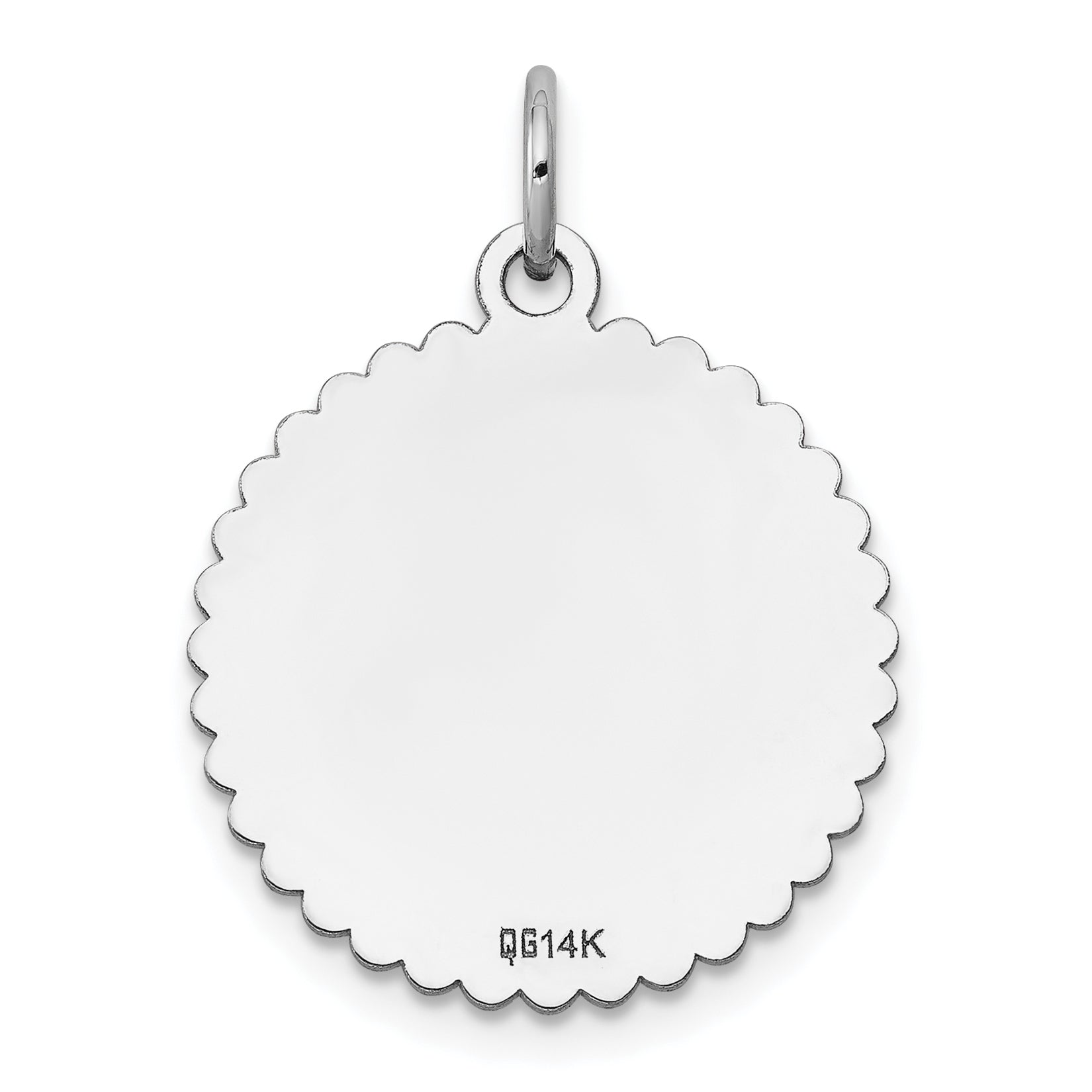 14k White Gold .013 Gauge Engraveable Scalloped Disc Charm