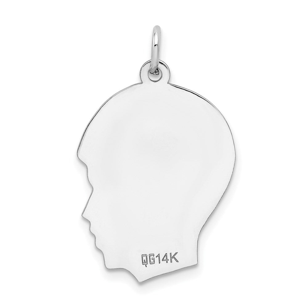 14k White Plain Medium.018 Depth Facing Right Engravable Boy Charm