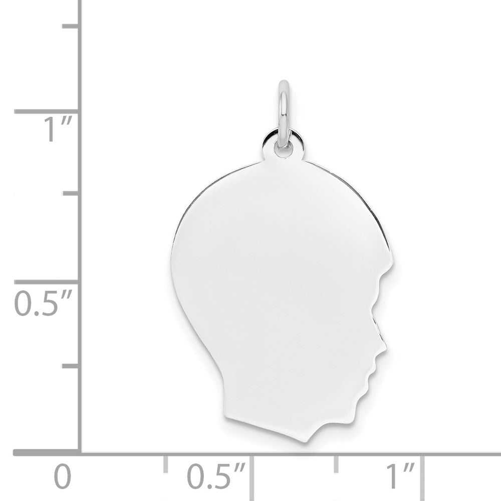 14k White Plain Medium.011 Depth Facing Right Engravable Boy Charm