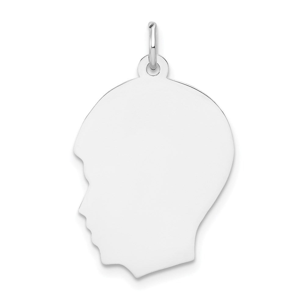 14k White Plain Medium.011 Depth Facing Left Engravable Boy Charm
