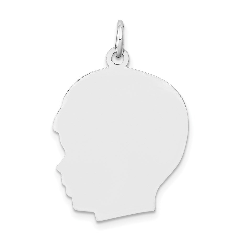 14k White Plain Large.011 Depth Facing Left Engravable Boy Charm