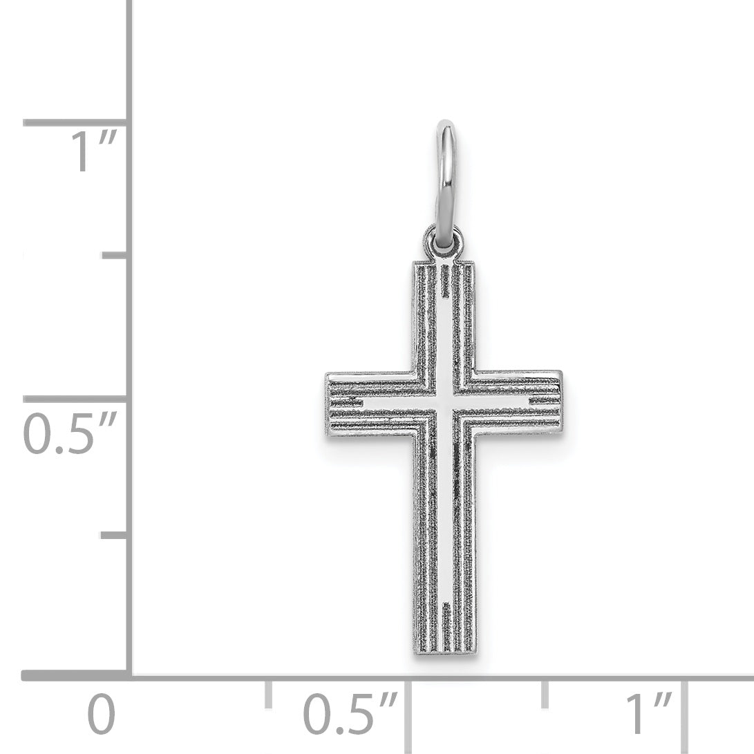 14k White Gold Solid Laser Etched Cross Pendant