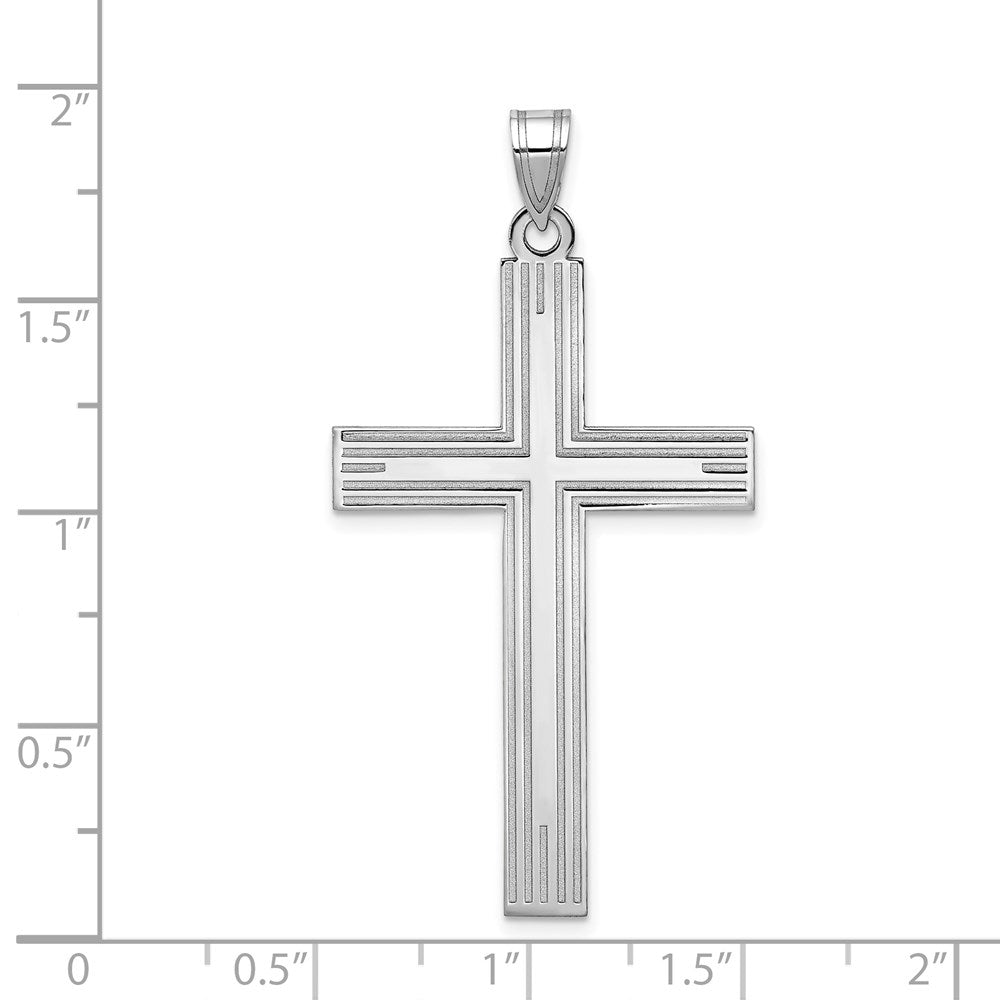 14k White Gold Solid Laser Etched Cross Pendant