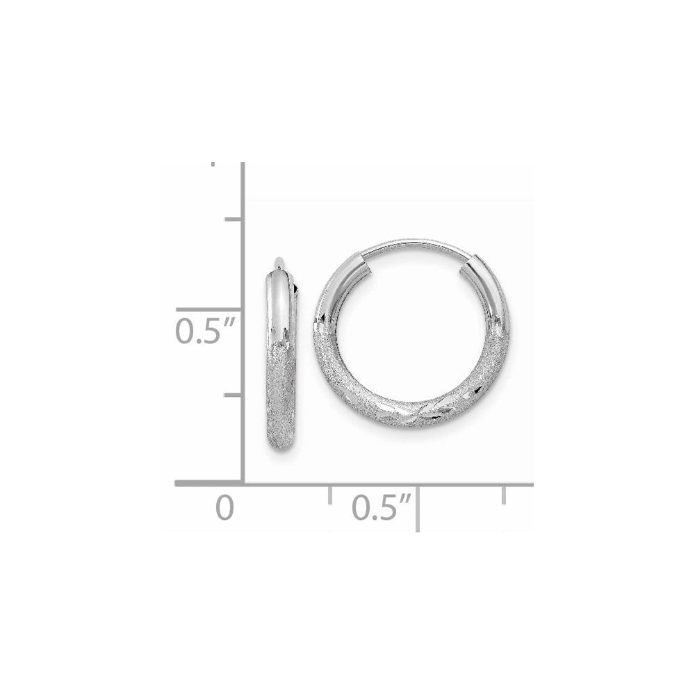 14k White Gold 2mm Diamond-cut Endless Hoop Earrings