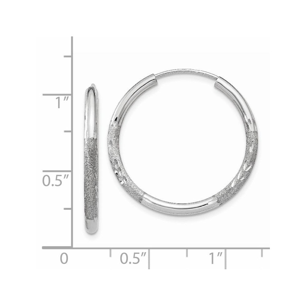 14k White Gold 2mm Diamond-cut Endless Hoop Earrings