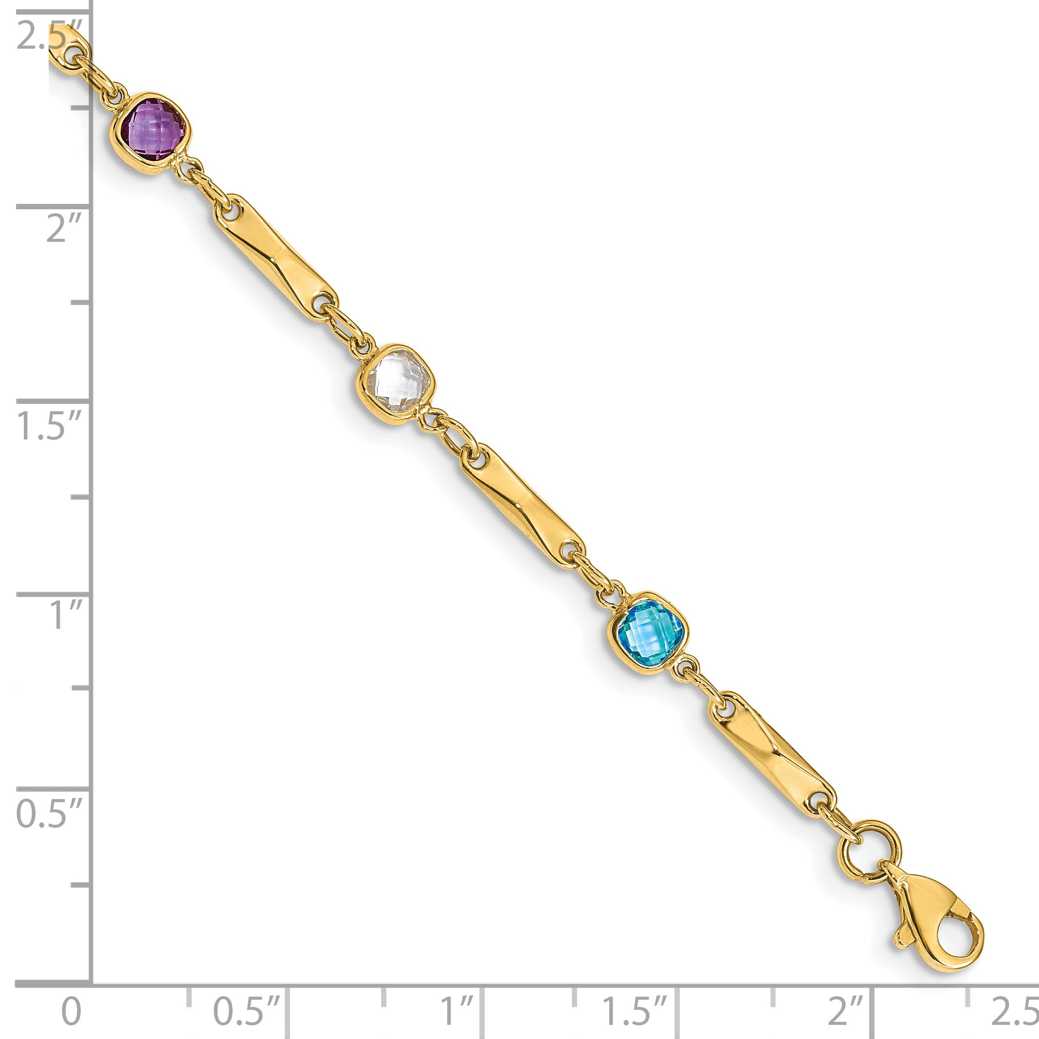 14K Complete Cushion-cut Sky Blue Topaz/White Quartz/Smoky Quartz/Amethyst/Citrine Fancy Link 7 inch Rainbow Bracelet