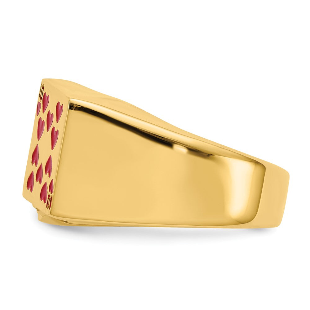14k Enameled Royal Flush in Hearts Mens Ring