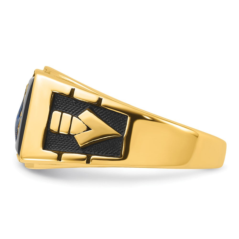 14k Men's Polished and Textured with Black Enamel and Onyx Masonic Ring