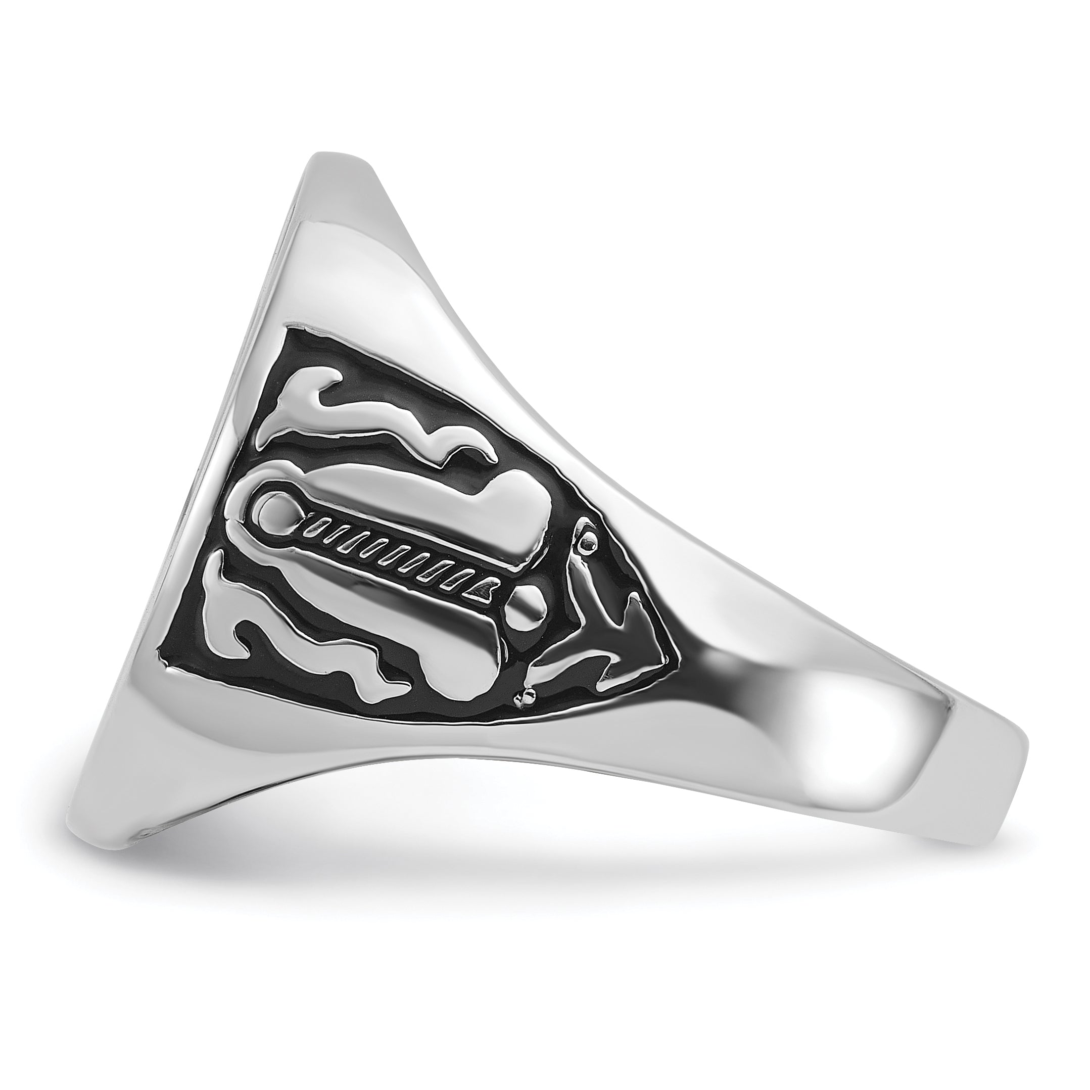 14k White Gold Men's Polished and Grooved with Black Enamel Masonic Ring