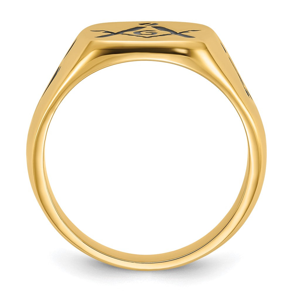 14k Men's Polished and Grooved with Black Enamel Masonic Ring