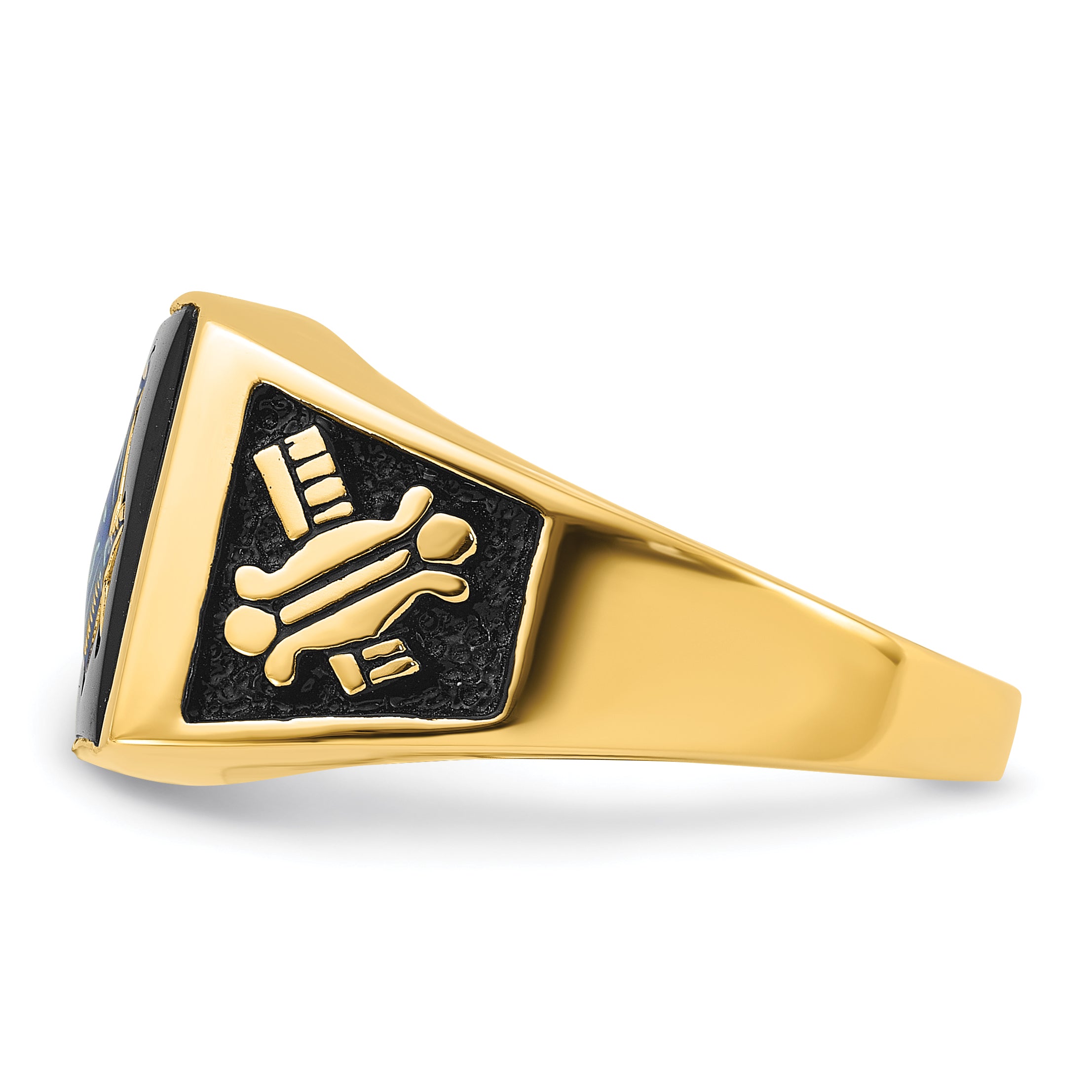 14k Men's Polished and Textured with Black Enamel & Onyx Masonic Ring