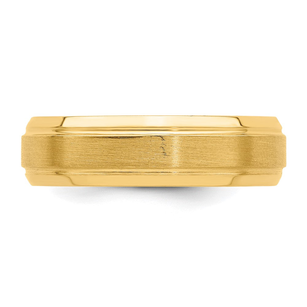 14k Yellow Gold 6mm Lightweight Comfort Fit Brushed Satin/Polished Line Edge Wedding Band Size 9.5