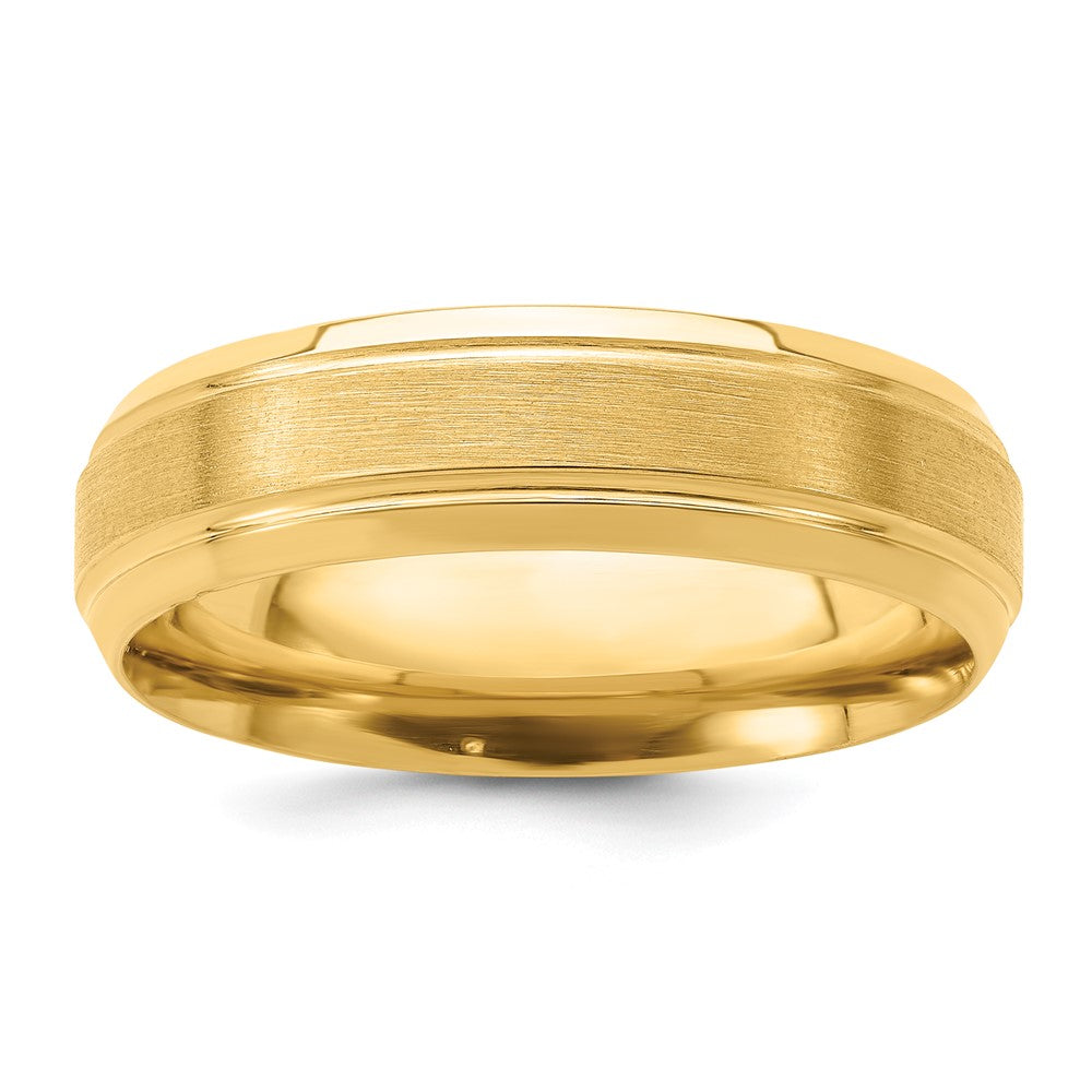 14k Yellow Gold 6mm Lightweight Comfort Fit Brushed Satin/Polished Line Edge Wedding Band Size 13.5
