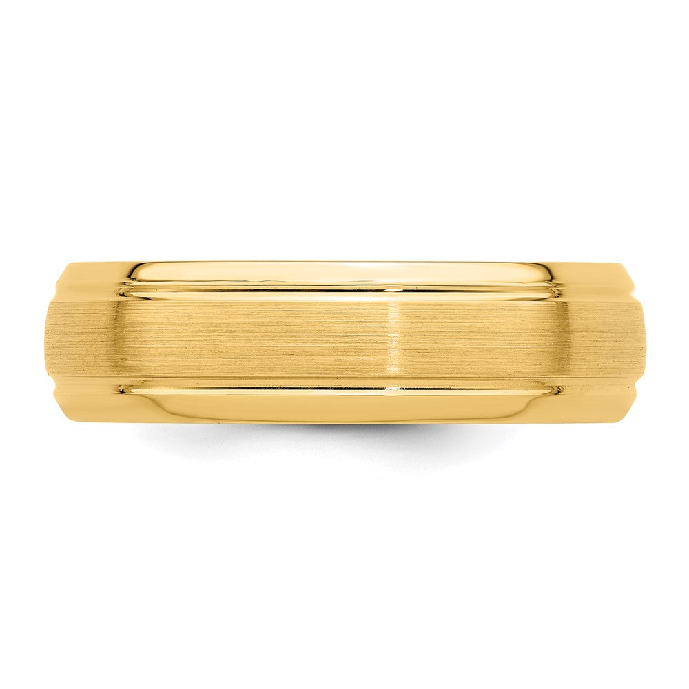14k Yellow Gold 6mm Standard Weight Comfort Fit Brushed Satin Line Edge Wedding Band Size 10.5
