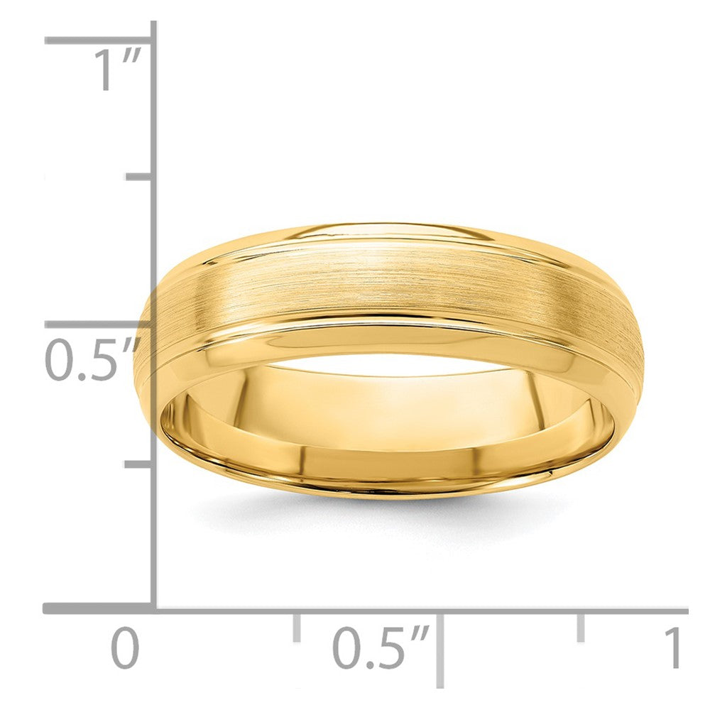 14k Yellow Gold 6mm Lightweight Comfort Fit Brushed Satin Line Edge Wedding Band Size 13.5