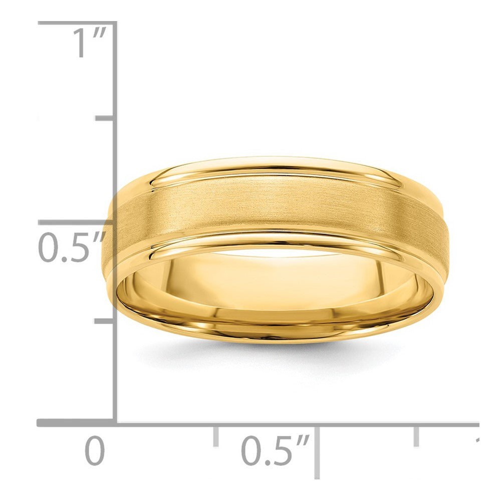 14k Yellow Gold 6mm Lightweight Comfort Fit Brushed Satin/Polished Grooved Edge Wedding Band Size 11.5