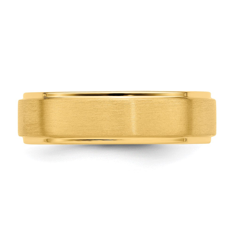 14k Yellow Gold 6mm Lightweight Comfort Fit Brushed Satin/Polished Stepped Edge Wedding Band Size 11
