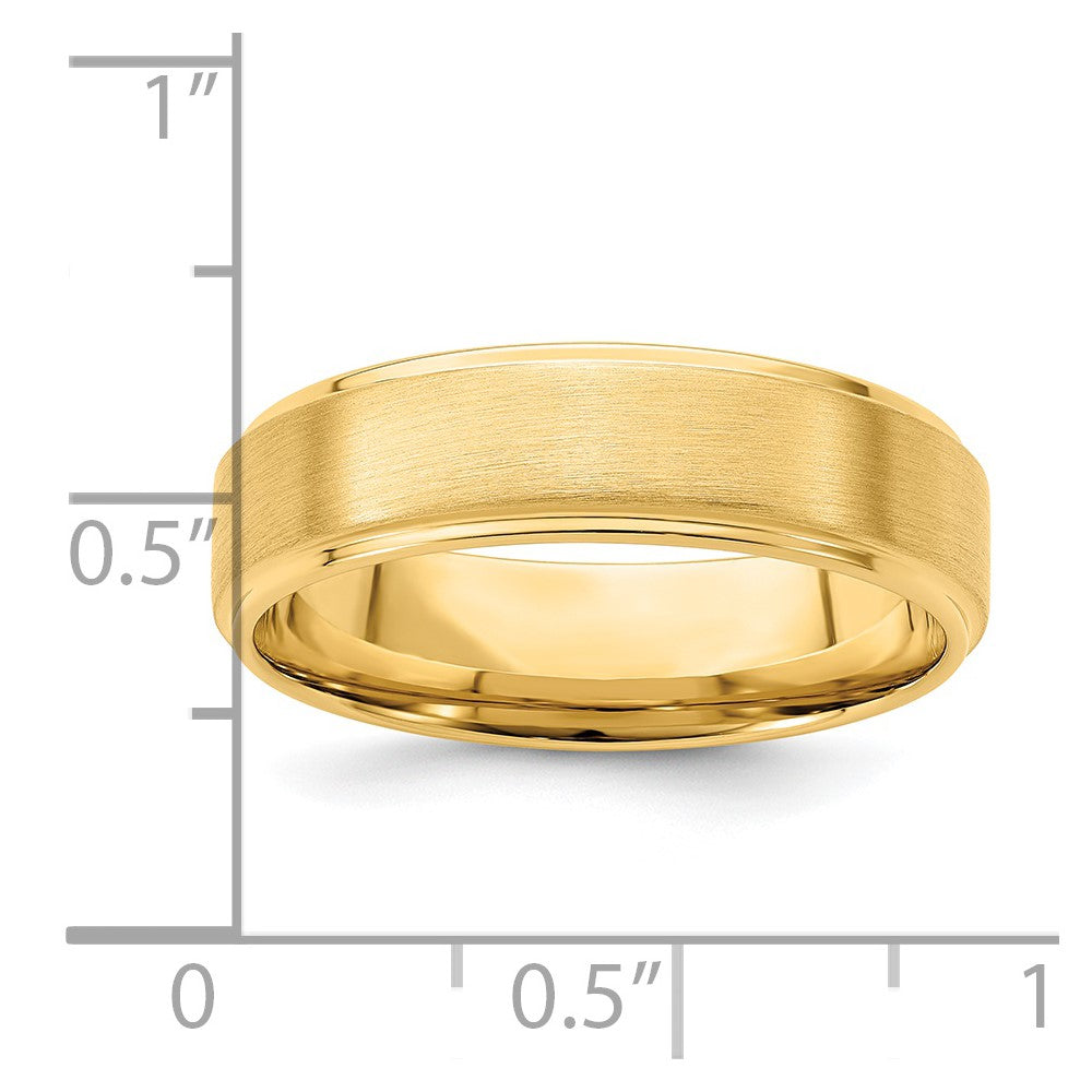 14k Yellow Gold 6mm Heavyweight Comfort Fit Brushed Satin/Polished Stepped Edge Wedding Band Size 12