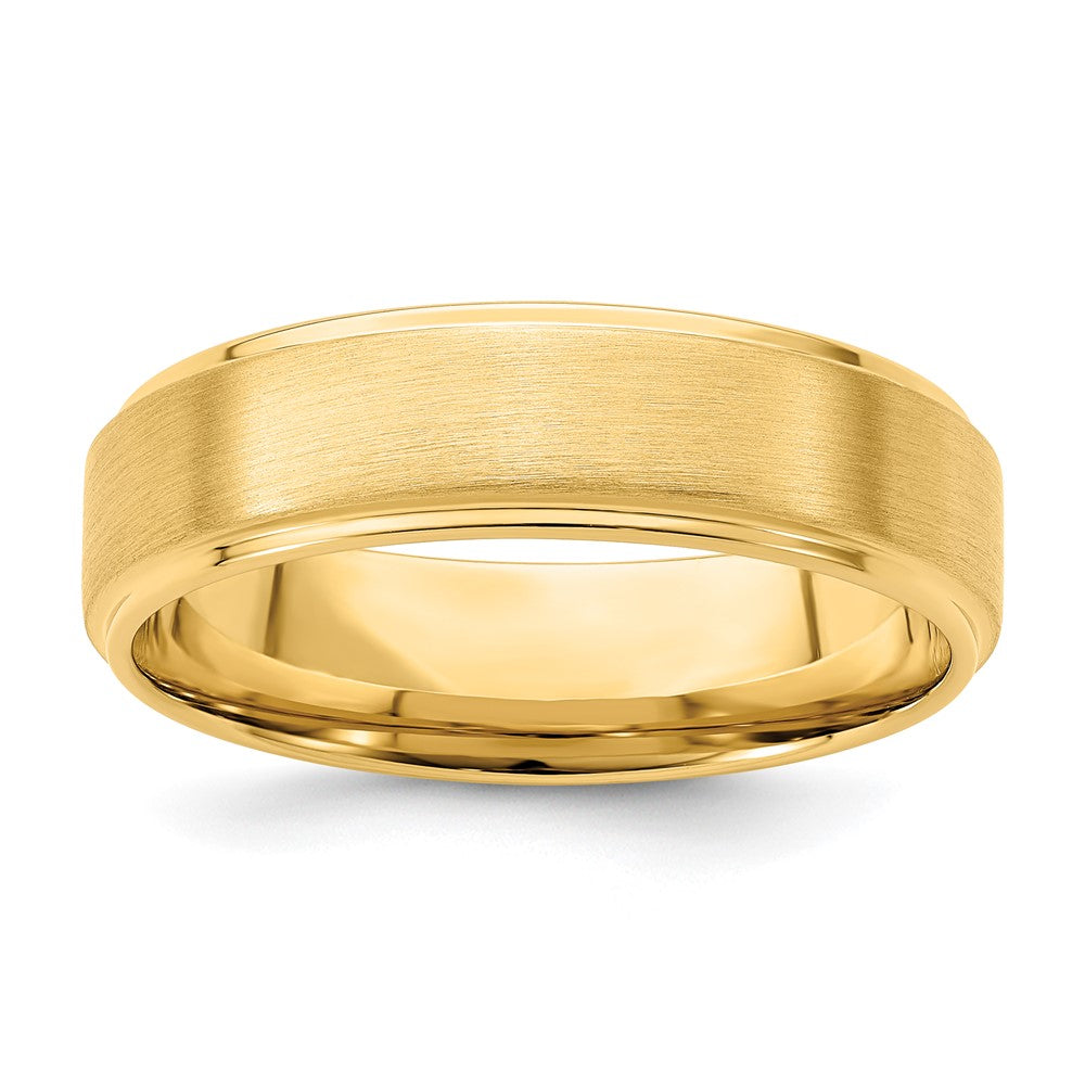 14k Yellow Gold 6mm Lightweight Comfort Fit Brushed Satin/Polished Stepped Edge Wedding Band Size 8