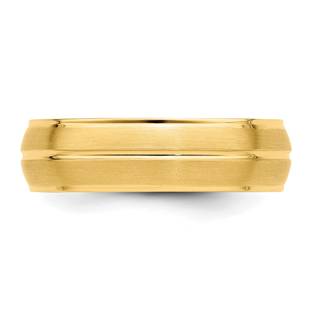 14k Yellow Gold 6mm Standard Weight Comfort Fit Brushed/Polished Center Line Wedding Band Size 10