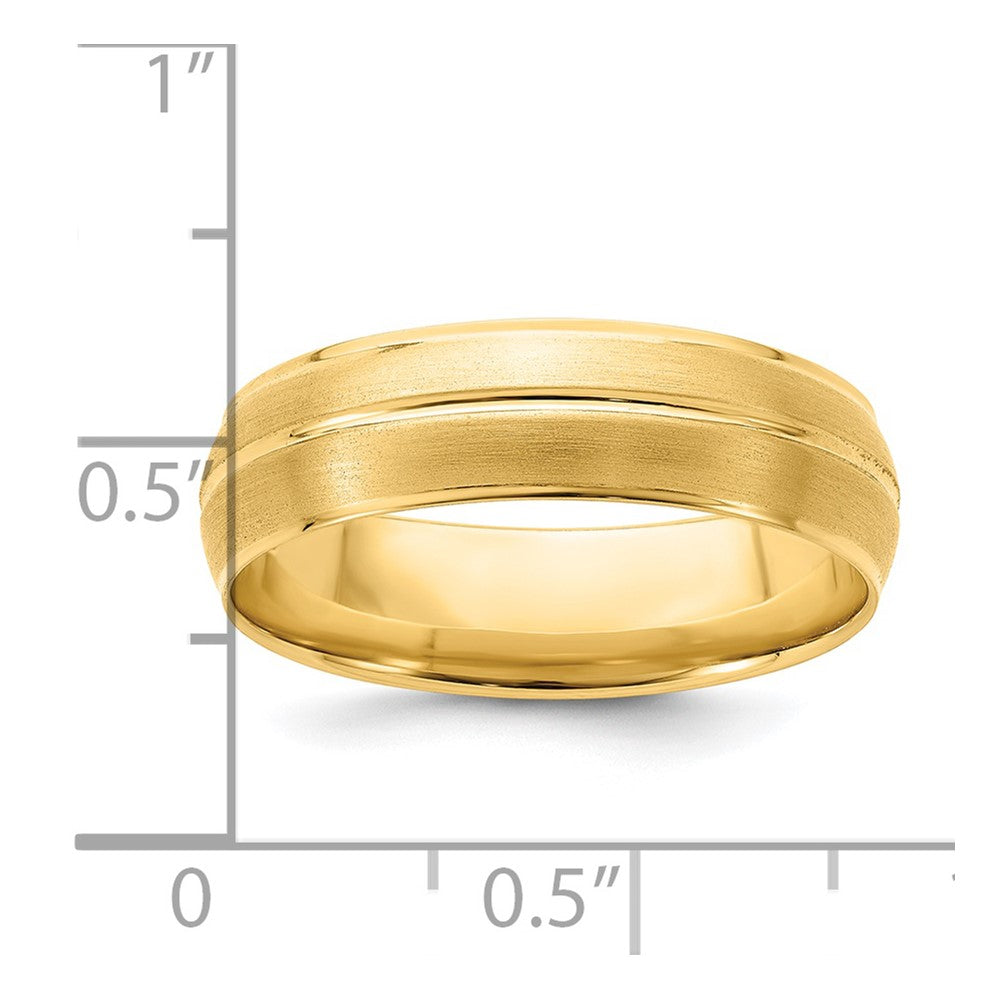 14k Yellow Gold 6mm Standard Weight Comfort Fit Brushed/Polished Center Line Wedding Band Size 10