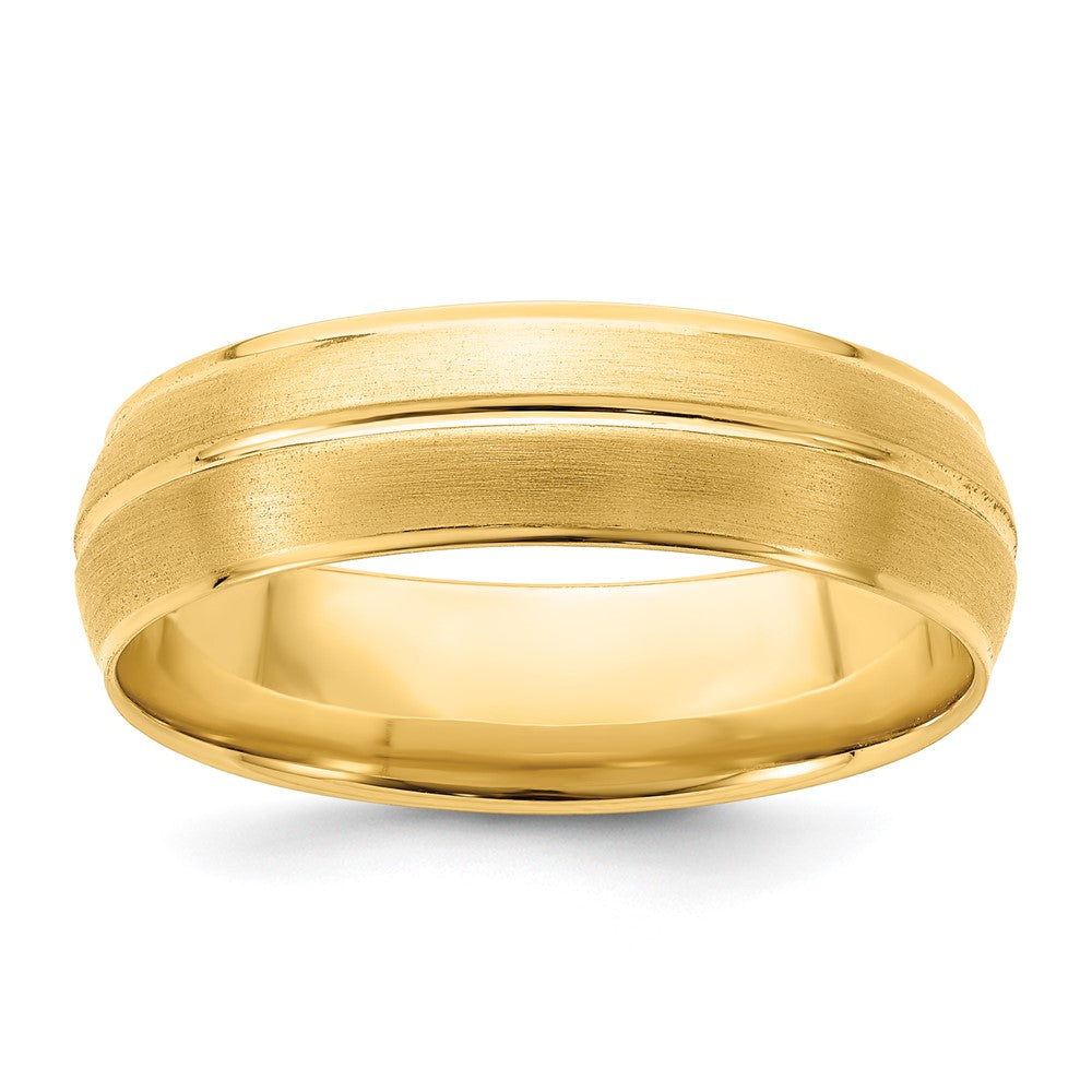14k Yellow Gold 6mm Standard Weight Comfort Fit Brushed/Polished Center Line Wedding Band Size 10