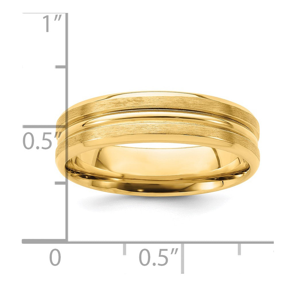 14k Yellow Gold 6mm Standard Weight Comfort Fit Brushed Satin with Center Groove Wedding Band Size 10