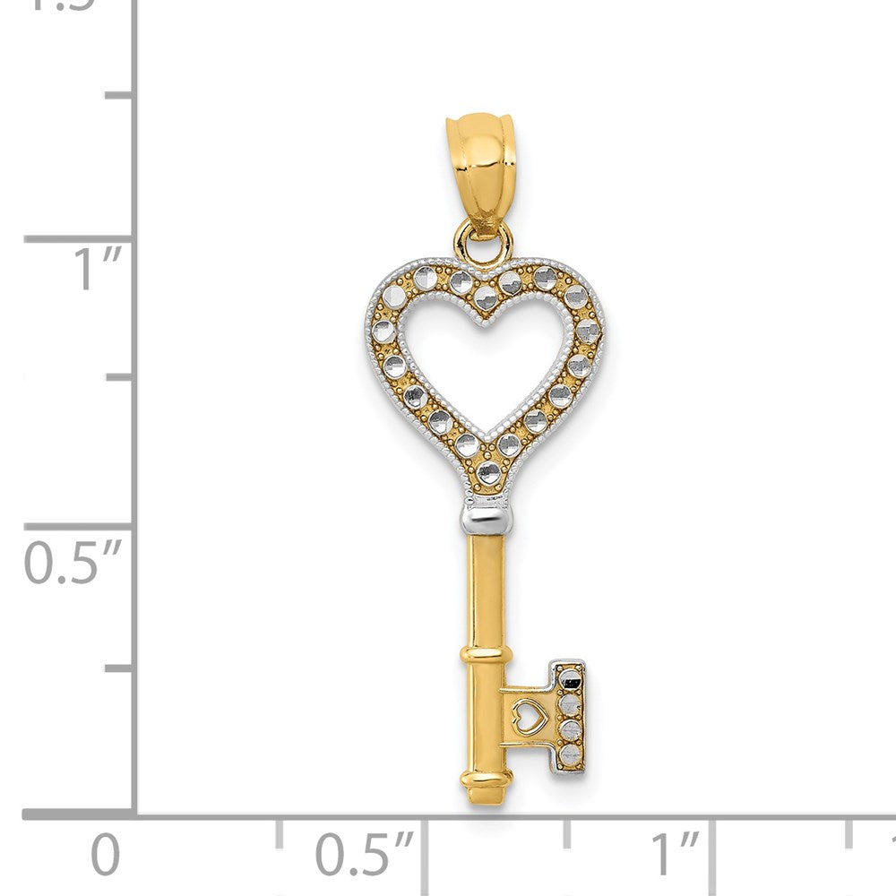 14K w/White Rhodium Polished Heart Key Charm