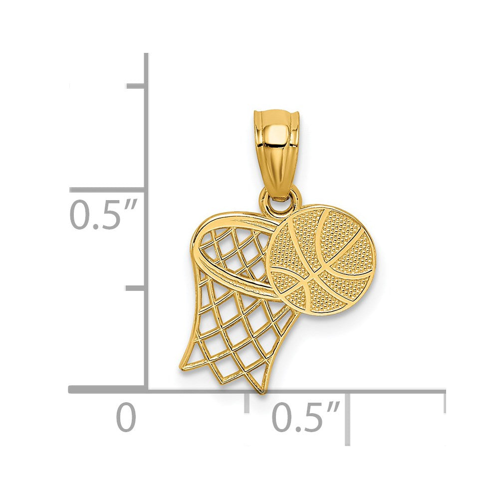 14K Basketball and Hoop Pendant