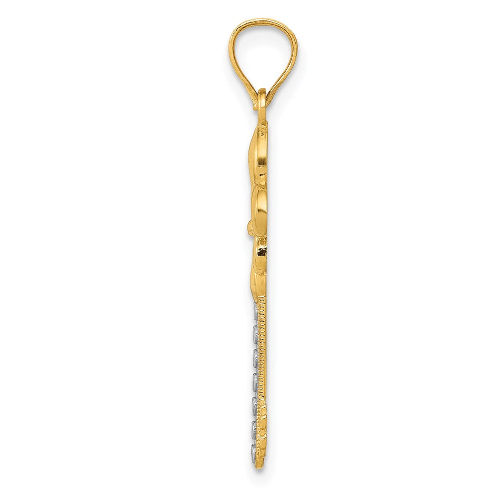 14K w/ White Rhodium Polished Fleur De Lis Key Charm