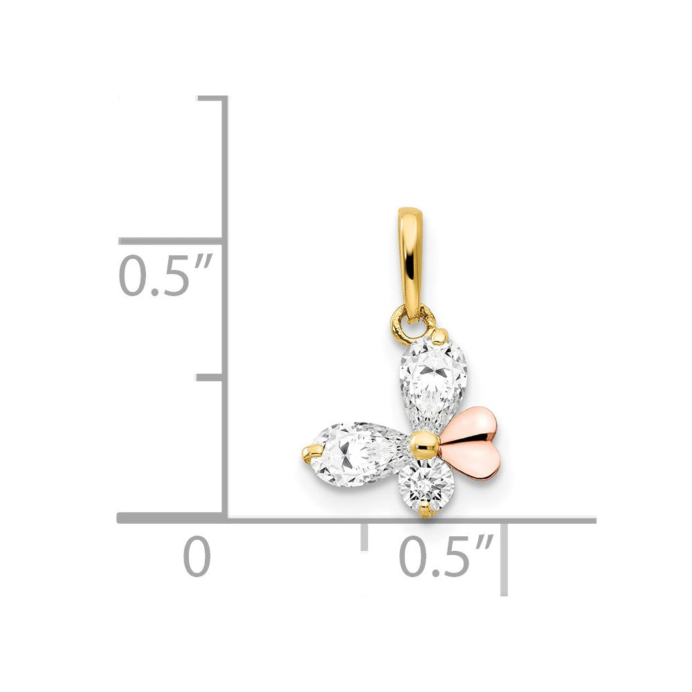 14k Yellow and Rose Gold CZ Children's Butterfly Pendant