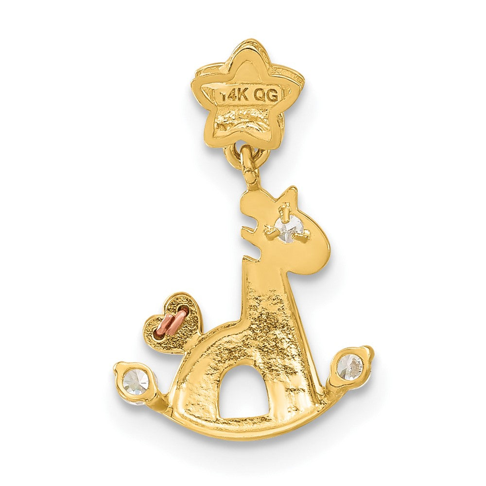 14k Yellow and Rose Gold CZ Children's Rocking Horse Pendant
