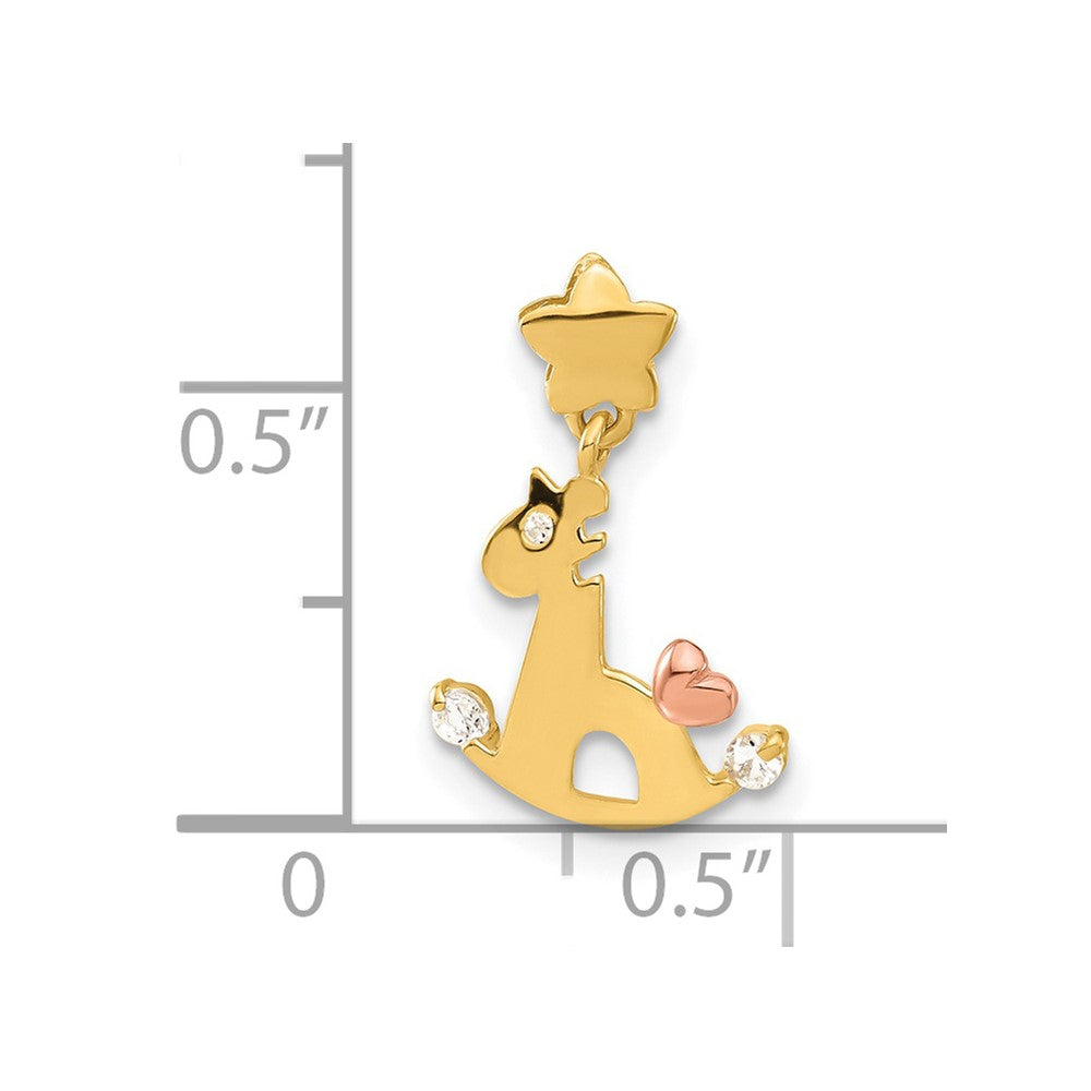 14k Yellow and Rose Gold CZ Children's Rocking Horse Pendant