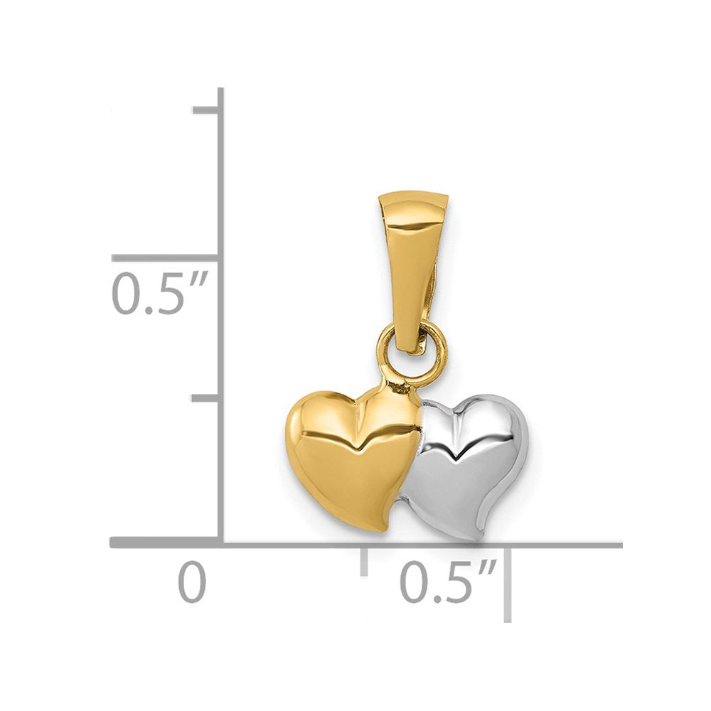 14K w/White Rhodium Double Heart Pendant