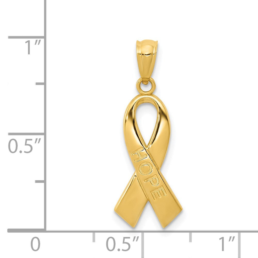 14k Gold Polished HOPE Ribbon Pendant