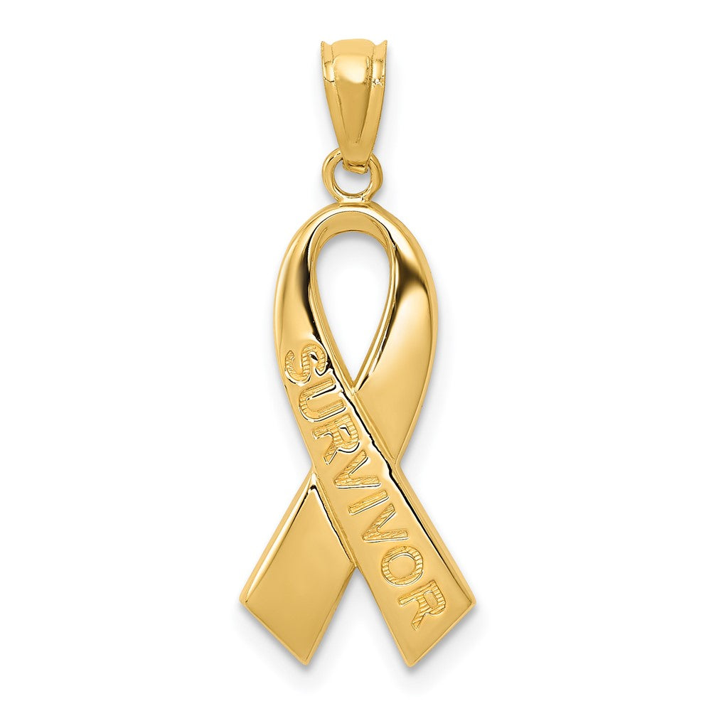 14k Gold Polished SURVIVOR Ribbon Pendant