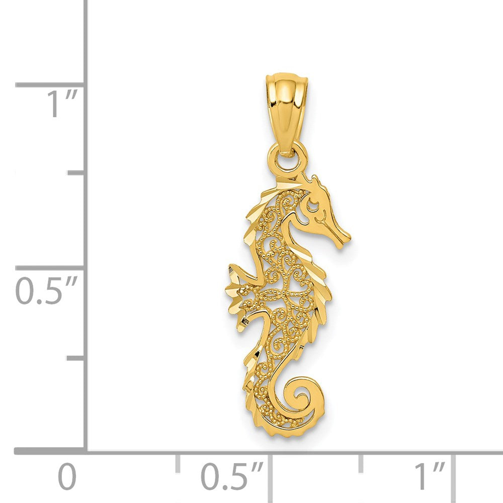 14k Gold Polished Filigree Seahorse Pendant