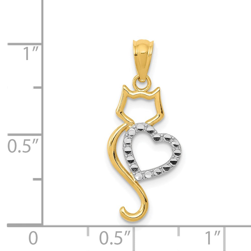 14k Rhodium-Plated Polished Cat w/Heart Pendant