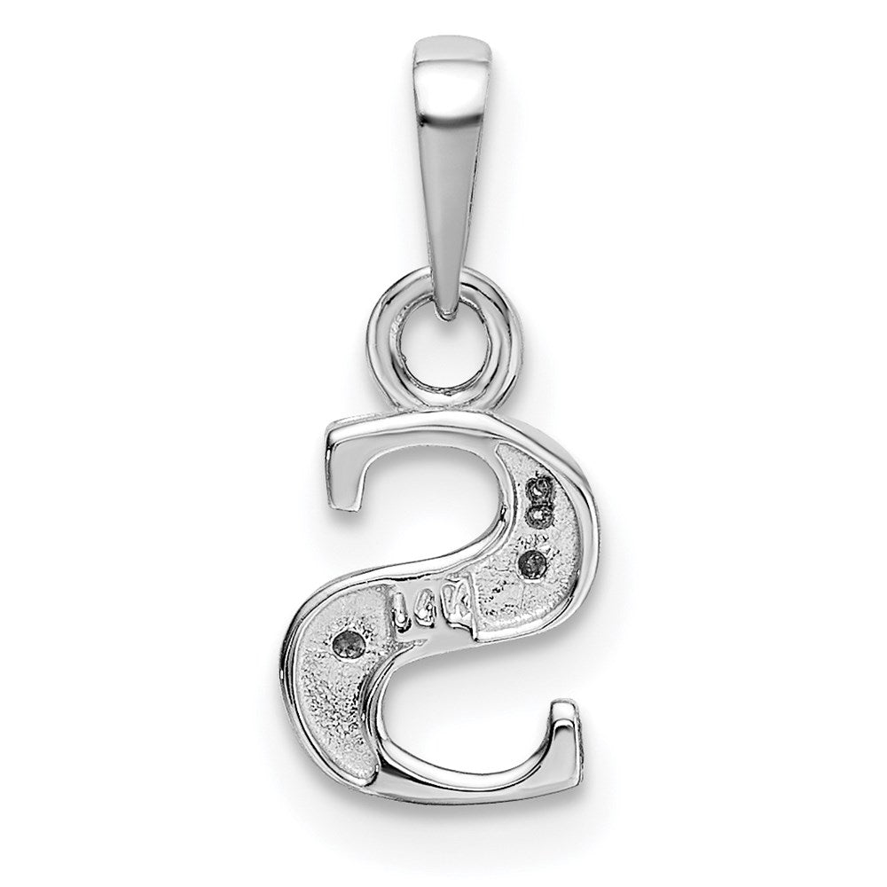 14KW Rhodium-plated Diamond Letter S Initial Pendant