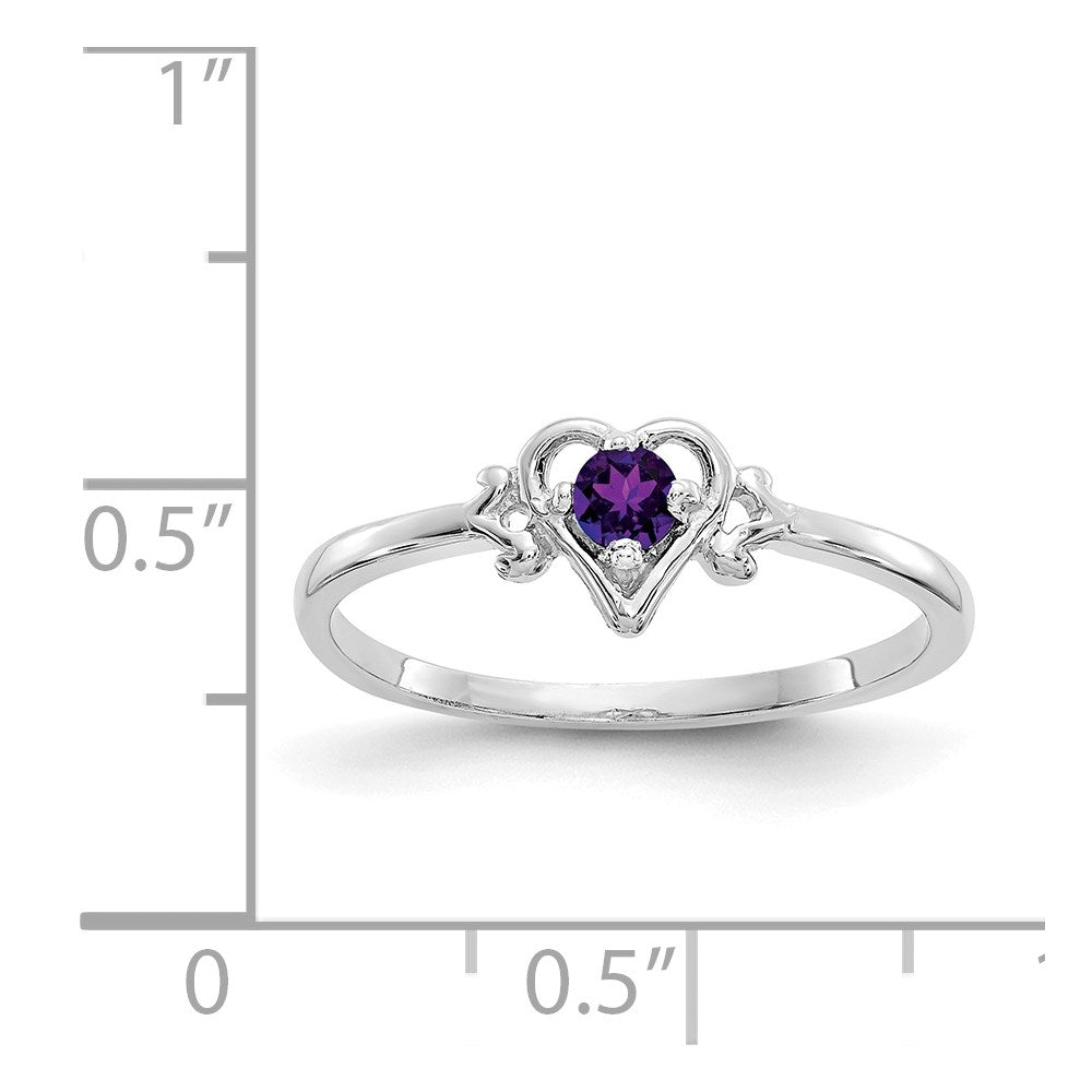 14K White Gold Amethyst Birthstone Heart Ring