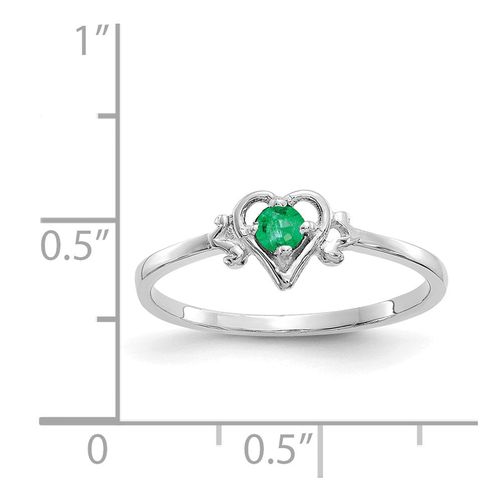14K White Gold Emerald Birthstone Heart Ring