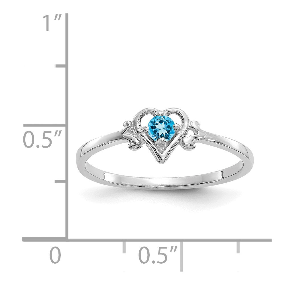 14K White Gold Blue Topaz Birthstone Heart Ring