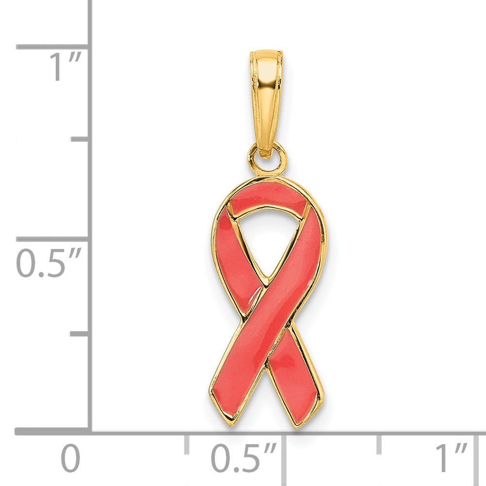 14k Pink Enameled Awareness Ribbon Pendant